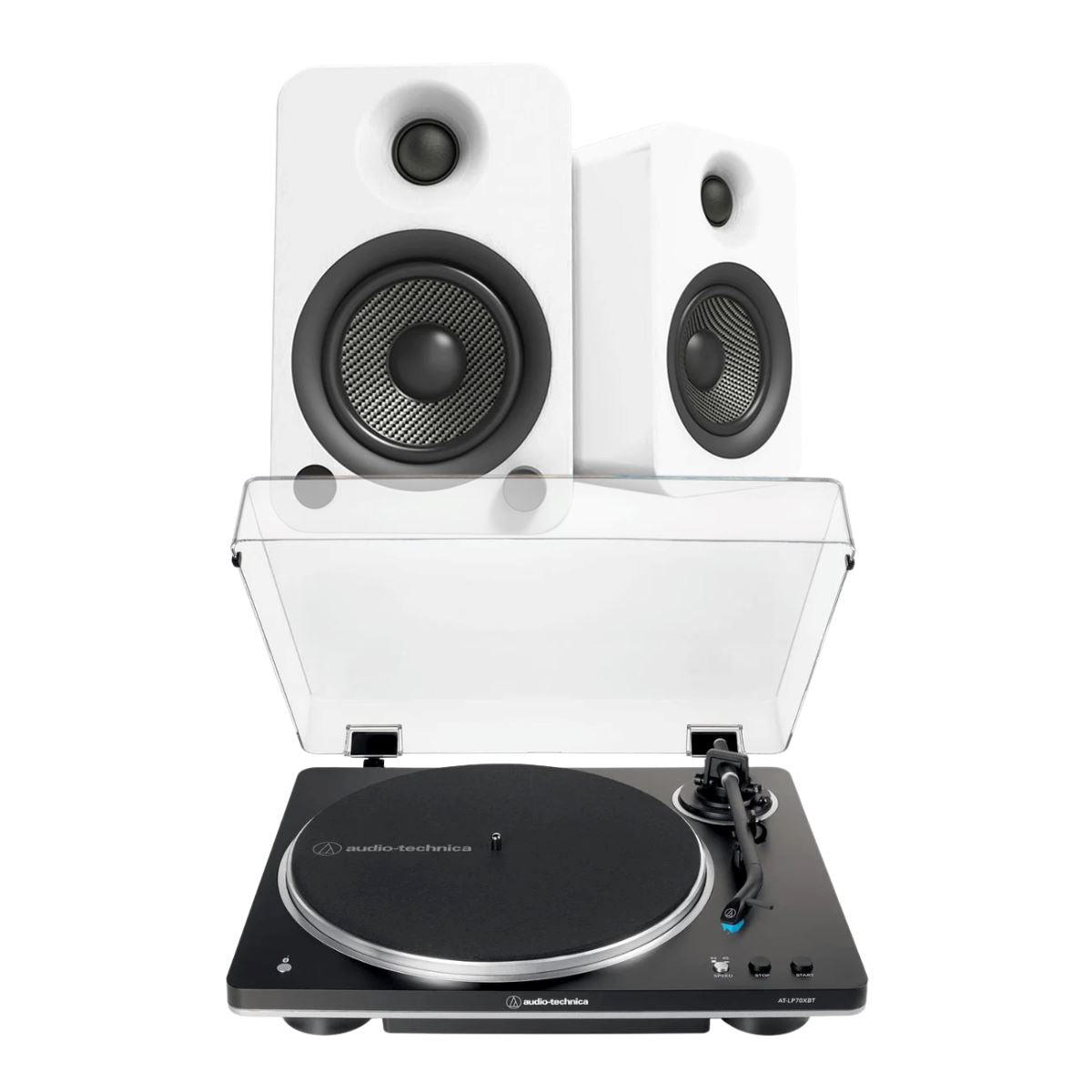 Audio-Technica LP70XBT Bluetooth Turntable + Kanto YU4 4" Active Bookshelf Speakers
