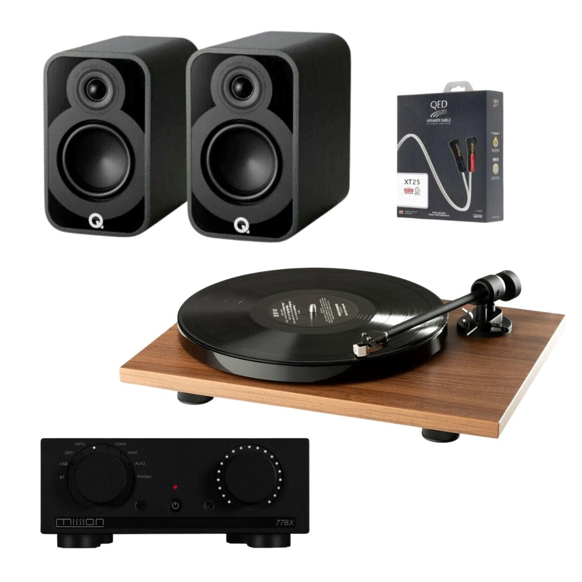 Mission 778X Amplifier, Pro-Ject E1 & Q Acoustics 5010 Bookshelf Speakers