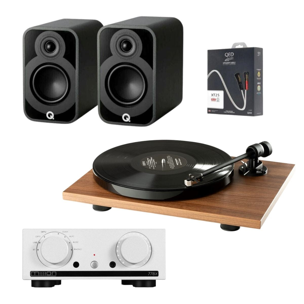 Mission 778X Amplifier, Pro-Ject E1 & Q Acoustics 5010 Bookshelf Speakers