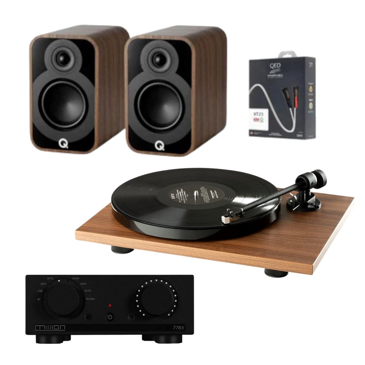 Mission 778X Amplifier, Pro-Ject E1 & Q Acoustics 5010 Bookshelf Speakers