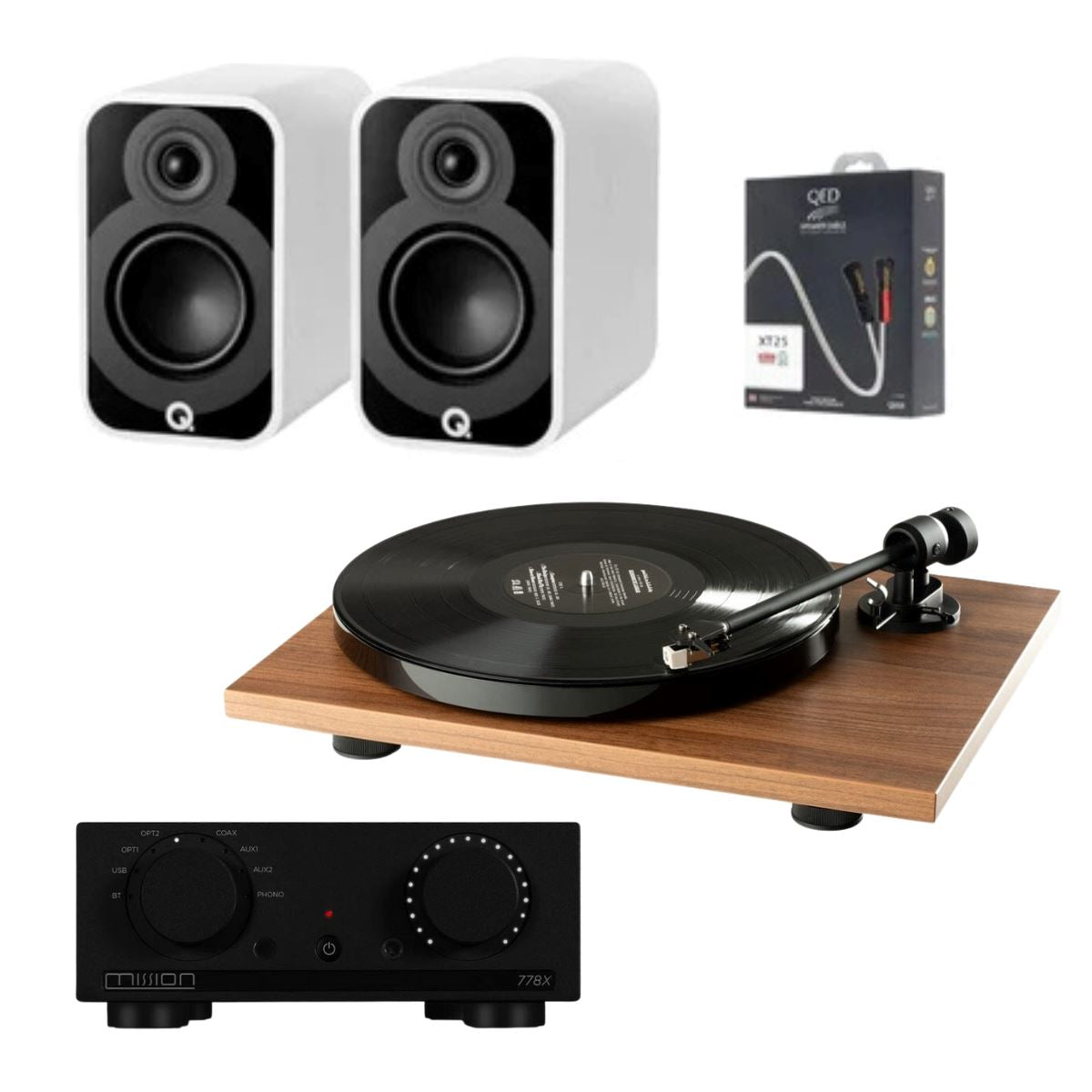Mission 778X Amplifier, Pro-Ject E1 & Q Acoustics 5010 Bookshelf Speakers