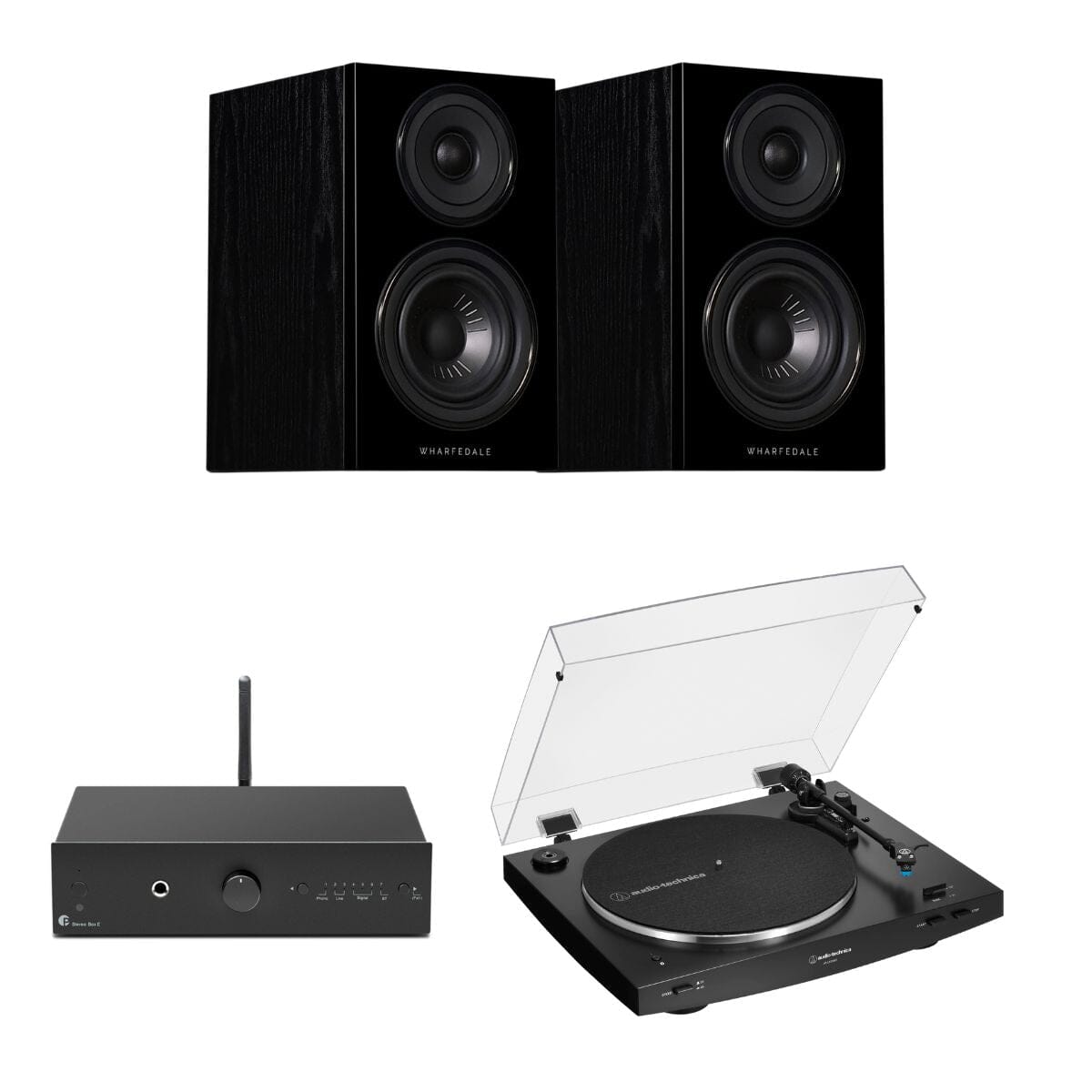 Pro-Ject Stereo Box E + Audio-Technica LP3XBT + Wharfedale Diamond 12.0 Bookshelf Speakers