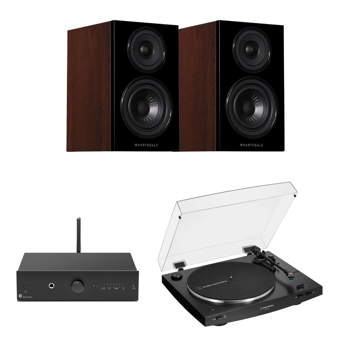 Pro-Ject Stereo Box E + Audio-Technica LP3XBT + Wharfedale Diamond 12.0 Bookshelf Speakers