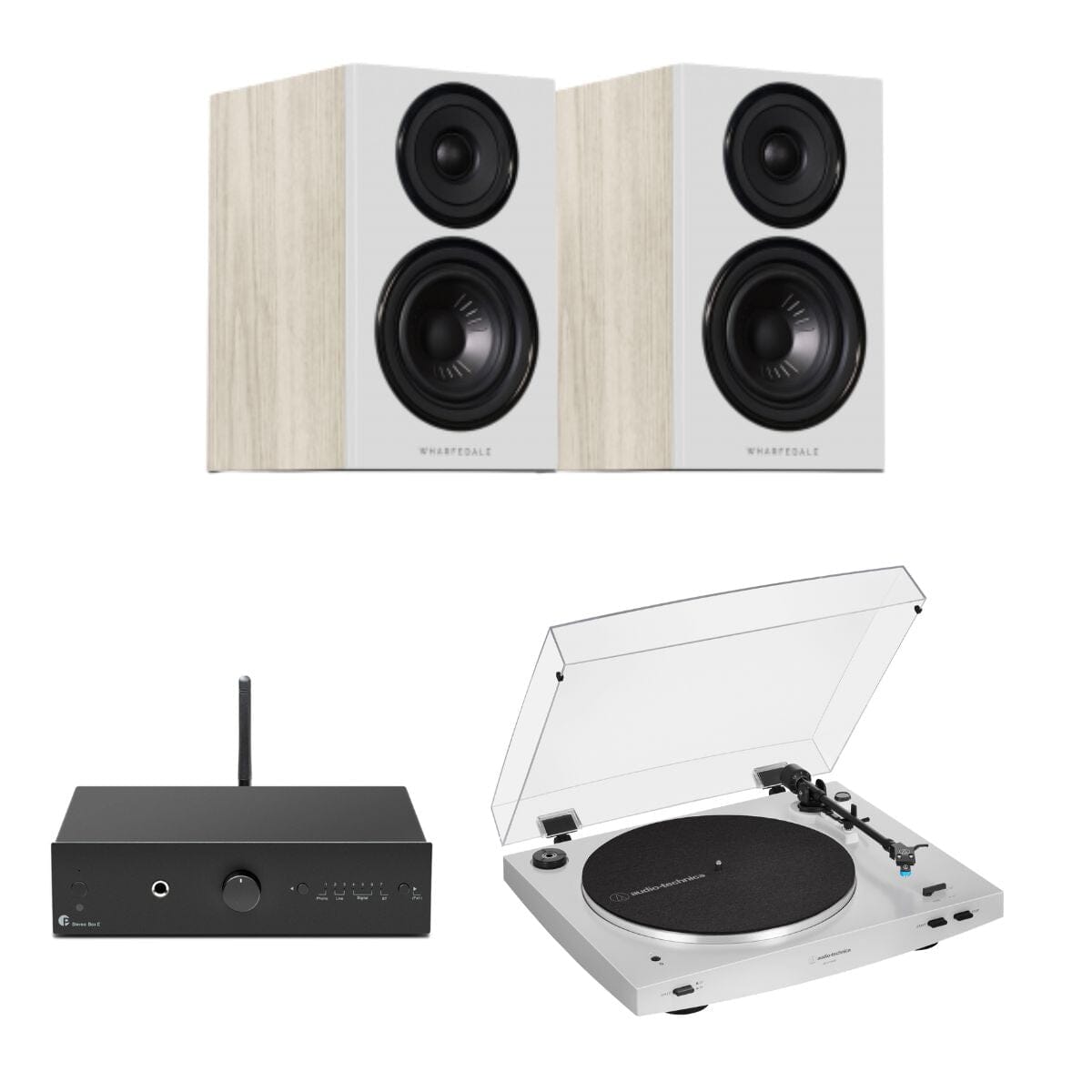 Pro-Ject Stereo Box E + Audio-Technica LP3XBT + Wharfedale Diamond 12.0 Bookshelf Speakers