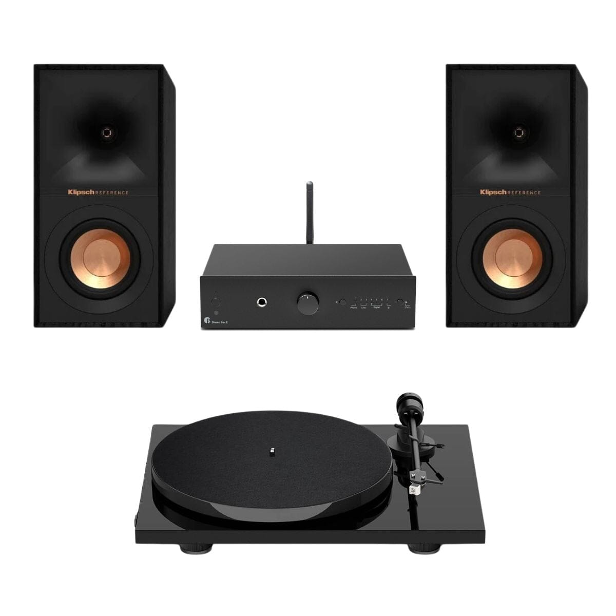 Pro-Ject Stereo Box E + Pro-Ject E1 Turntable + Klipsch R-40M Bookshelf Speakers