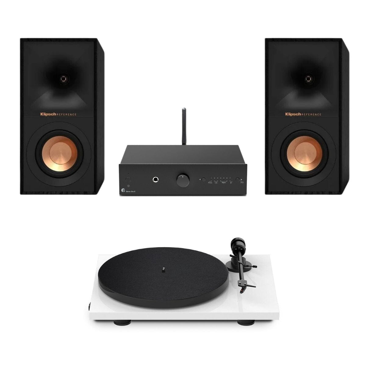 Pro-Ject Stereo Box E + Pro-Ject E1 Turntable + Klipsch R-40M Bookshelf Speakers