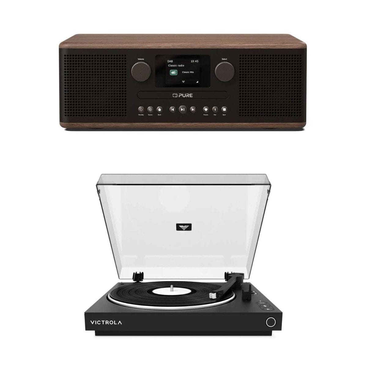 Pure Classic C-D6 CD Player, Radio & Bluetooth + Victrola Automatic Turntable