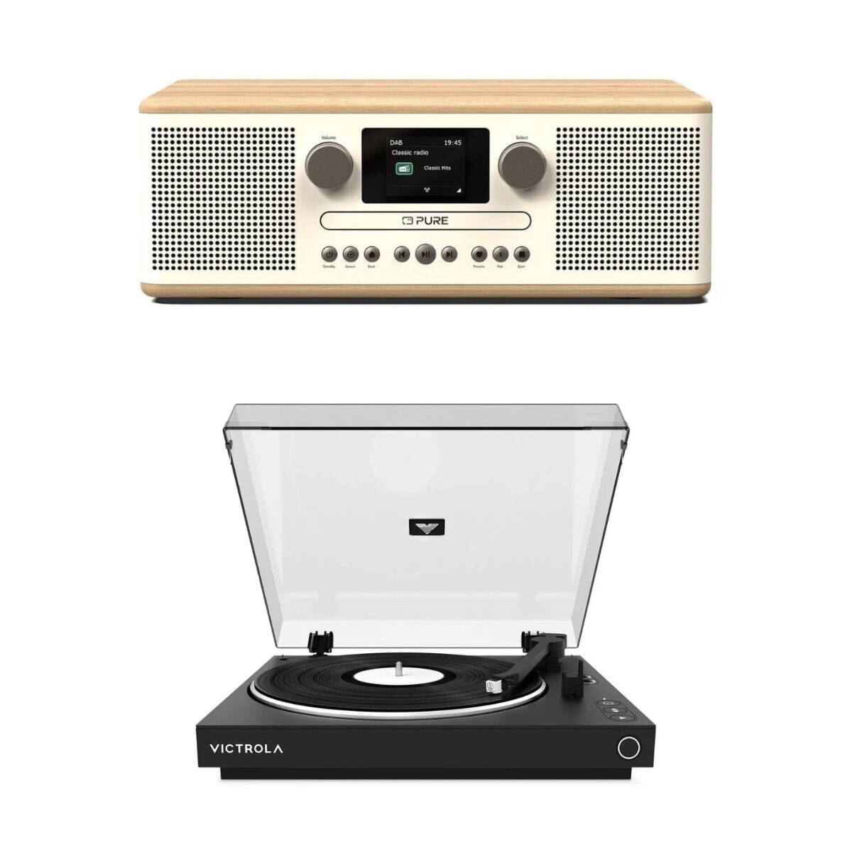 Pure Classic C-D6 CD Player, Radio & Bluetooth + Victrola Automatic Turntable