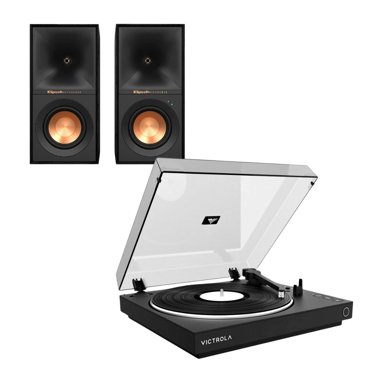 Klipsch R-40PM 70W Active Bookshelf Speakers + Victrola Automatic Bluetooth Turntable